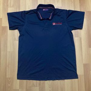 Red Bull Distribution Company Blue Button Polo Work Shirt Men Size Medium